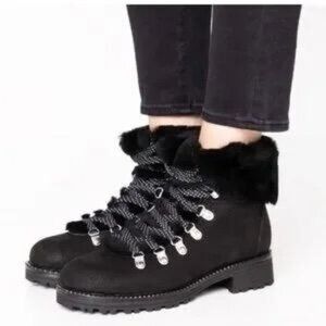 J Crew Black Nubuck Leather Sherling Nordic Winter Ankle Boots‎ Size 7